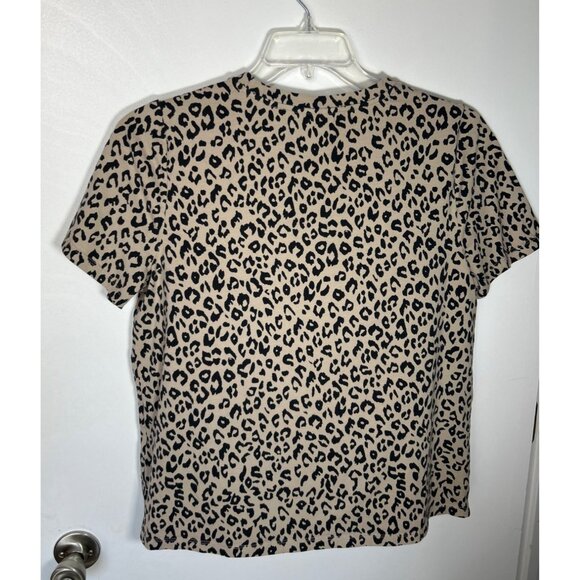 Charter Club Women Beige Black Leopard Print Short Sleeve Top Size L - Picture 2 of 4